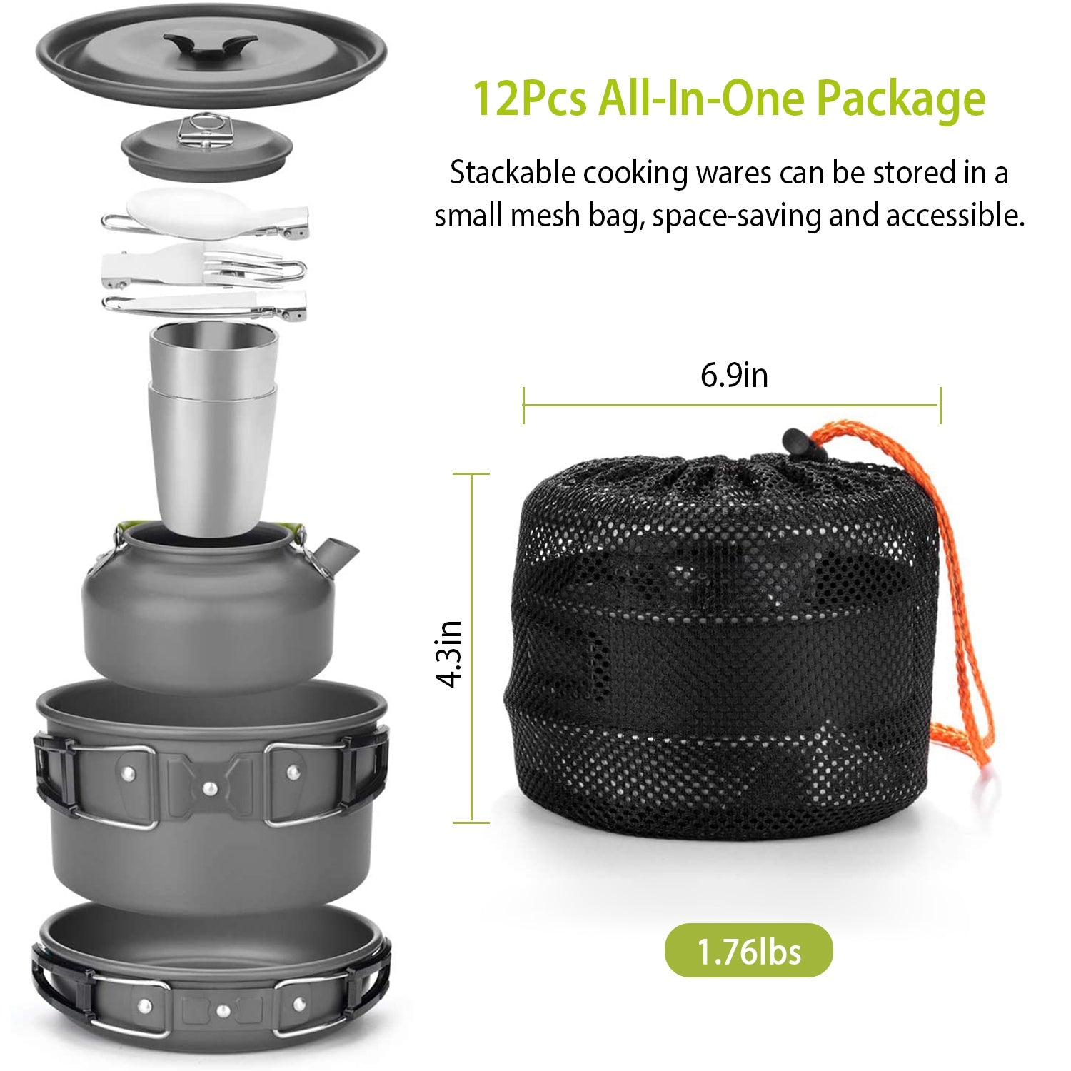 12Pcs Camping Cookware Set Aluminum Pot Pan Kettle Outdoor Kit