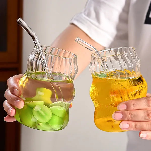Premium Glass Straw Cup Set Reusable Coffee Juice and Drink Glasses