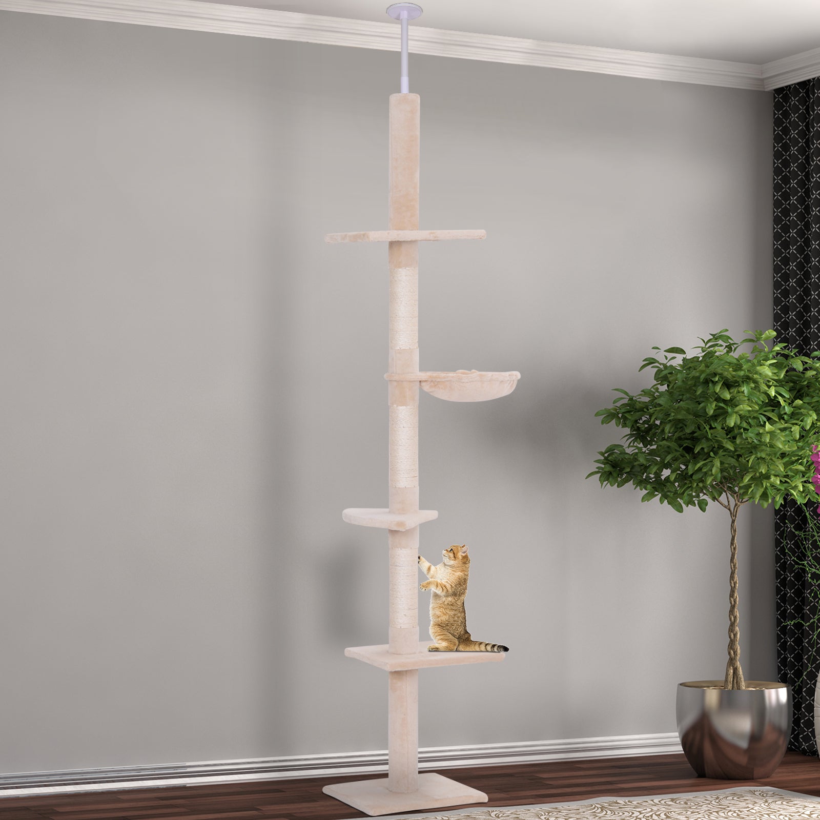 Premium Adjustable Floor to Ceiling Cat Tree with Hammock Tower