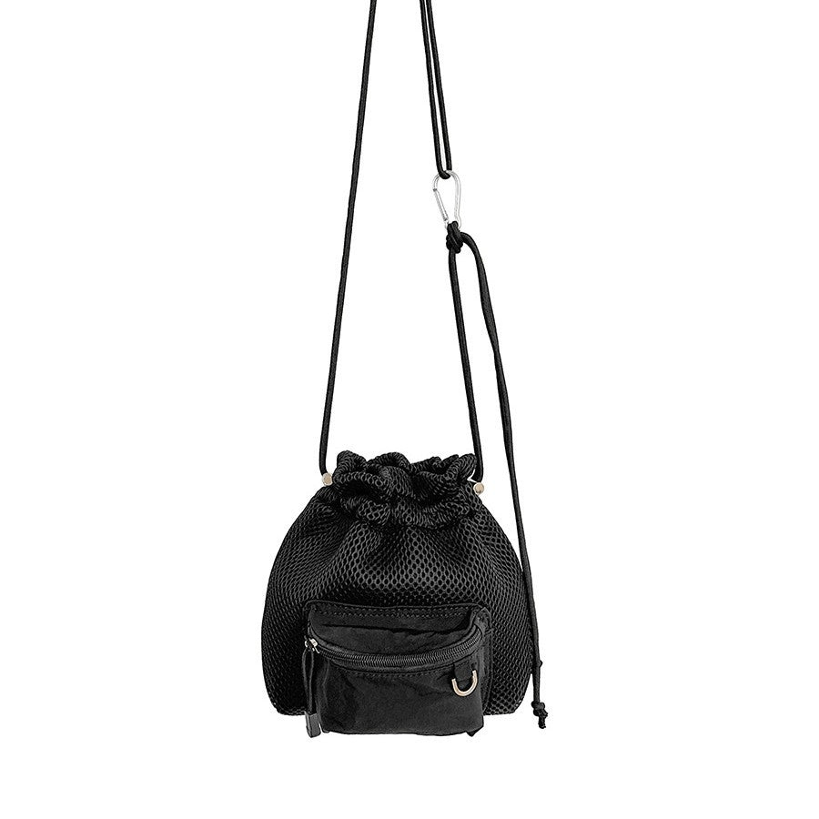Small Mesh Drawstring Bucket Bag Cute Fashion Messenger Shoulder Bag for Women