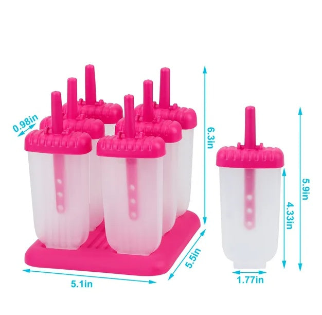 6-Cavity Reusable Ice Popsicle Mold Maker