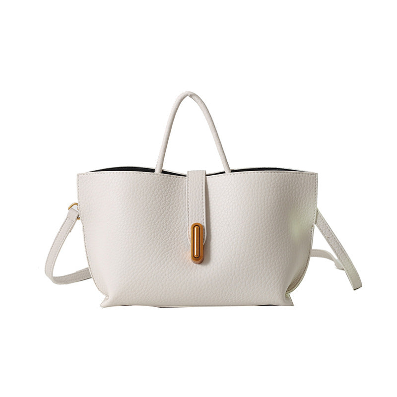 Large Capacity Litchi Pattern Shoulder Bag INS Zipper Bucket Tote Women