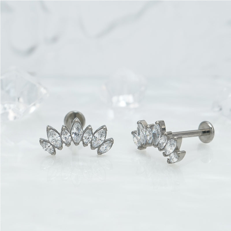 Premium Titanium CZ Fan Earrings – Geometric Labret Jewelry