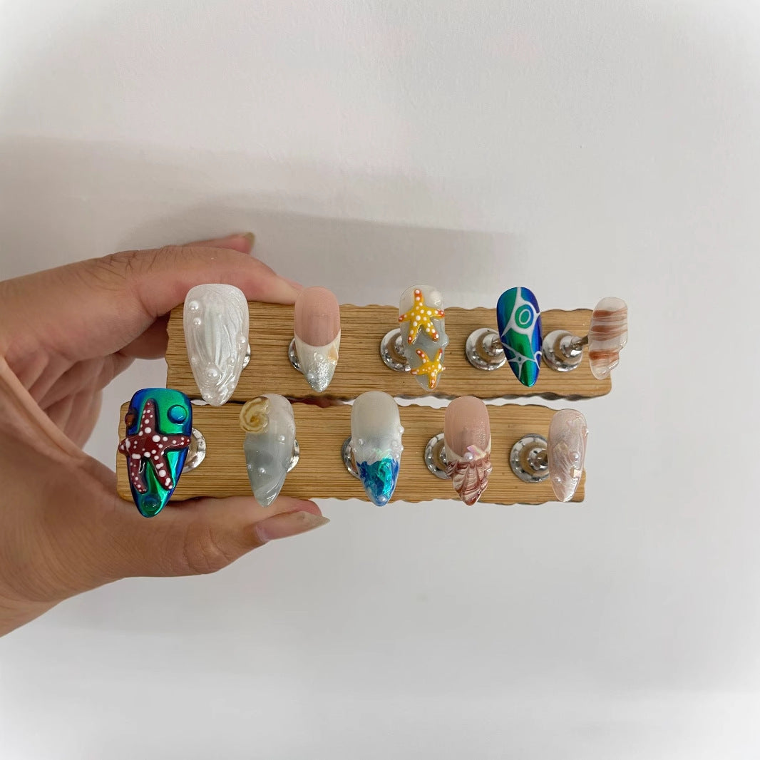 Hand-Painted Happy Underwater World White Long Manicure