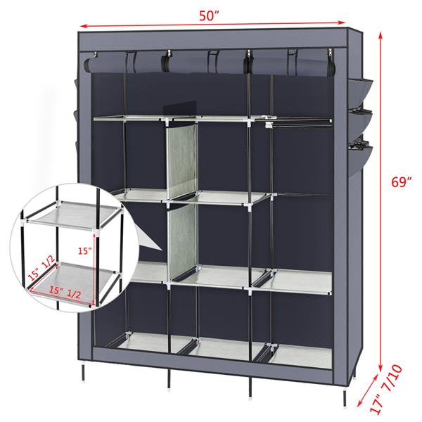High Leg Fabric Wardrobe with Shelves Durable Storage Closet