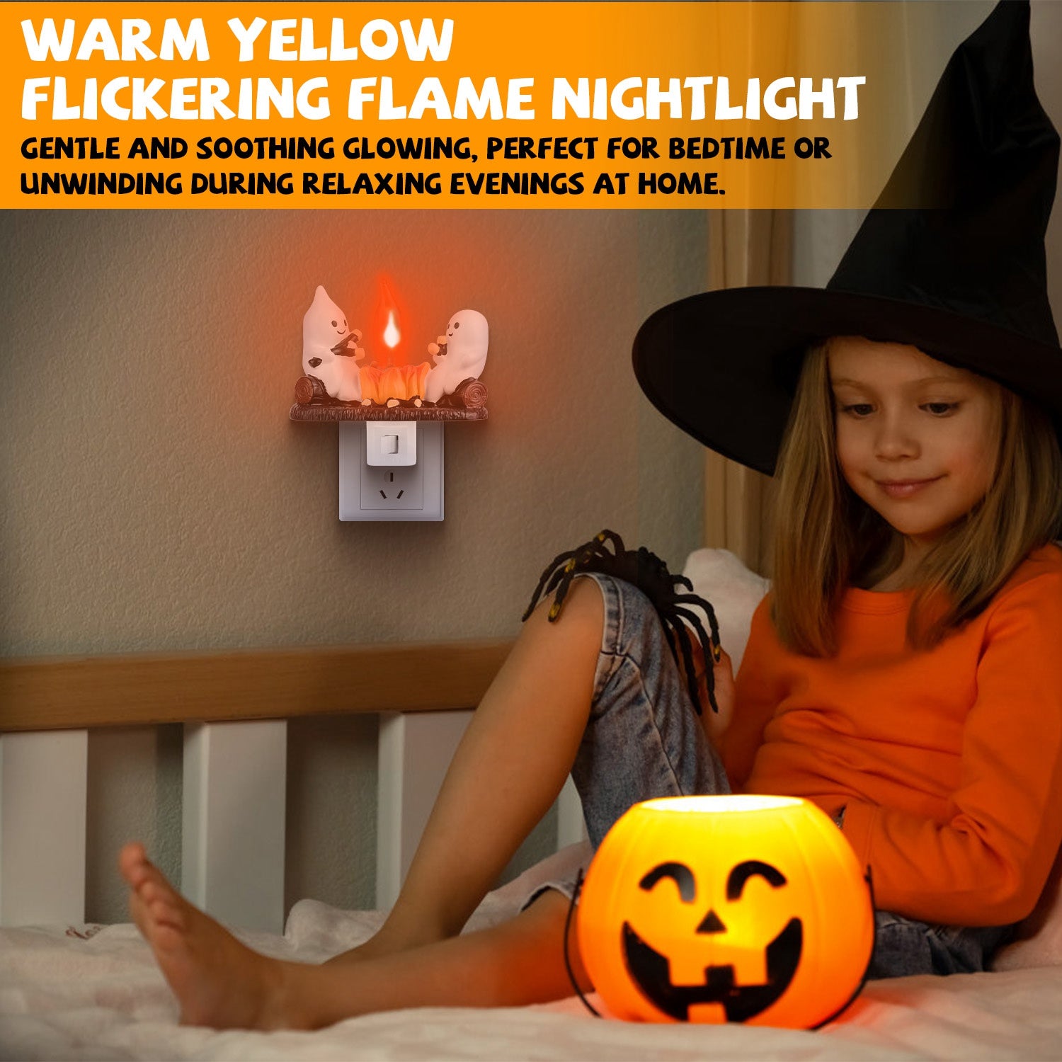 Ghost Campfire Night Light Flickering Flame Halloween Decor Set