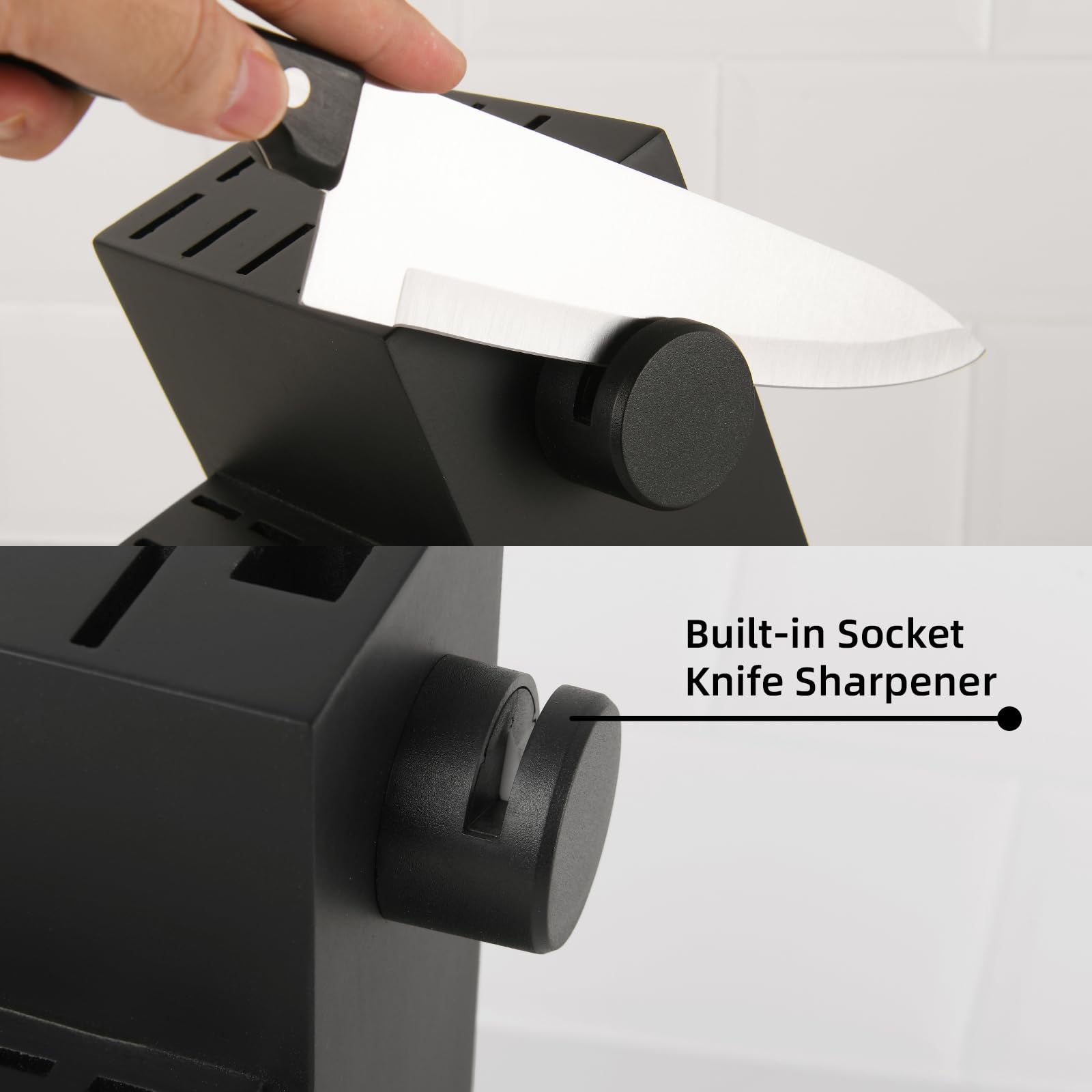 19 Piece Kitchen Knife Set German Steel Block with Built-in Sharpener