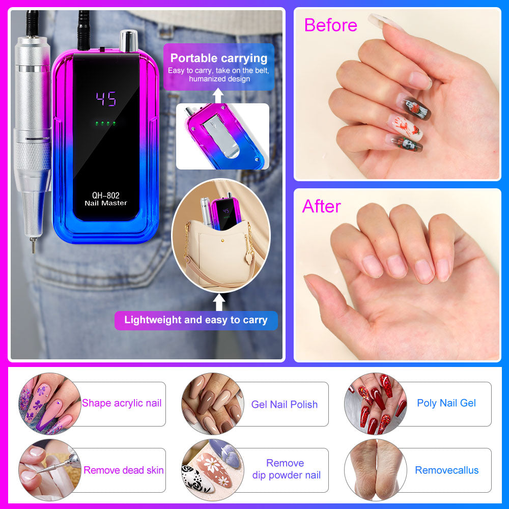 Professional 45000RPM Cordless Rechargeable Electric Nail Drill Machine