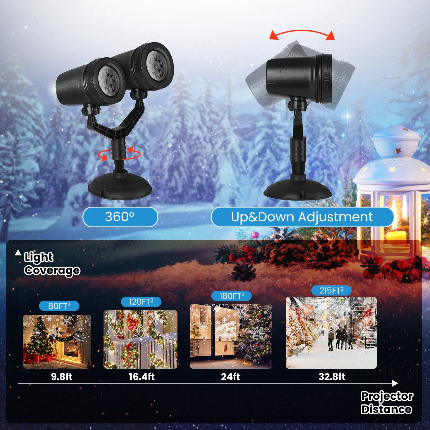 Magical Snowflake LED Projector Light Waterproof Dual Head Xmas