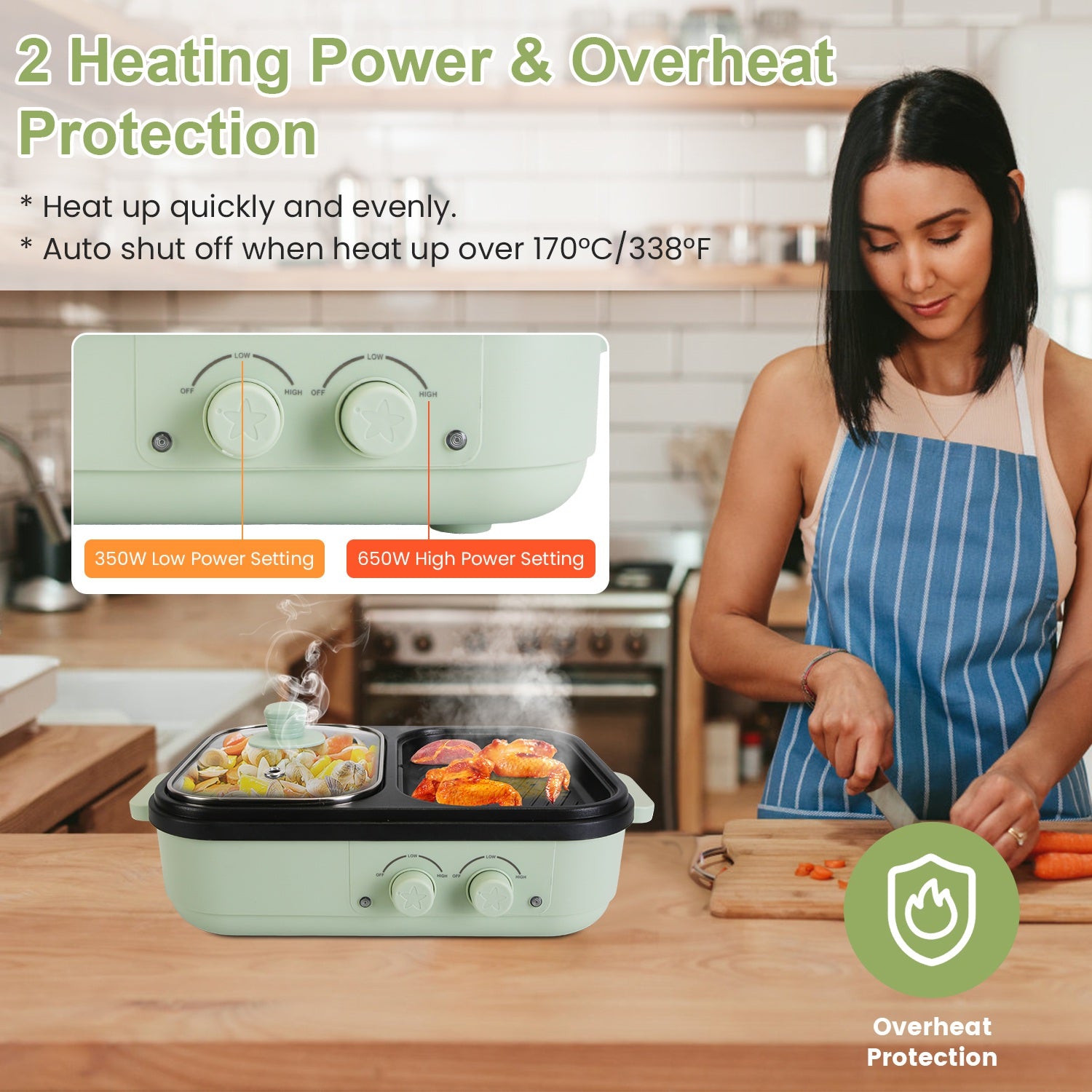 2-in-1 Electric Hot Pot & Grill Non-Stick Portable Cooker
