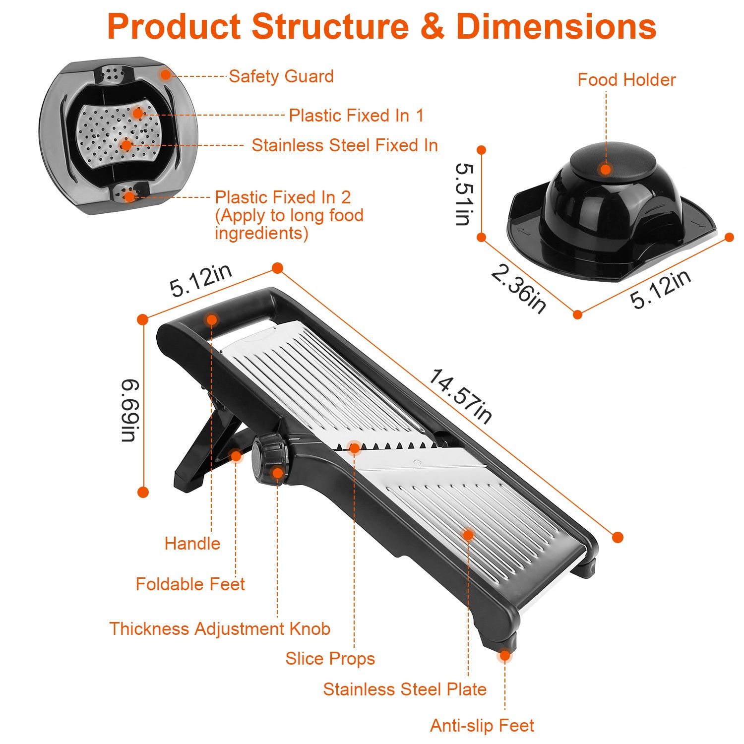 Mandoline Food Slicer Adjustable Stainless Steel Vegetable Cutter