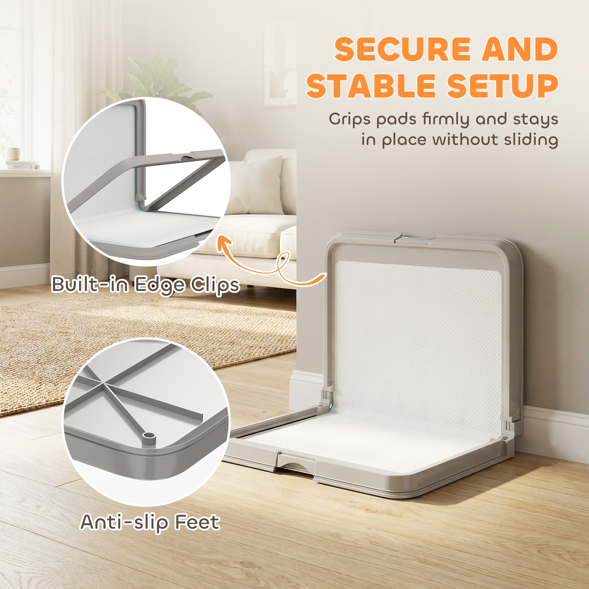 Foldable Dog Pee Pad Holder Tray – Indoor Dog Potty Training Toilet with Raised Wall Design