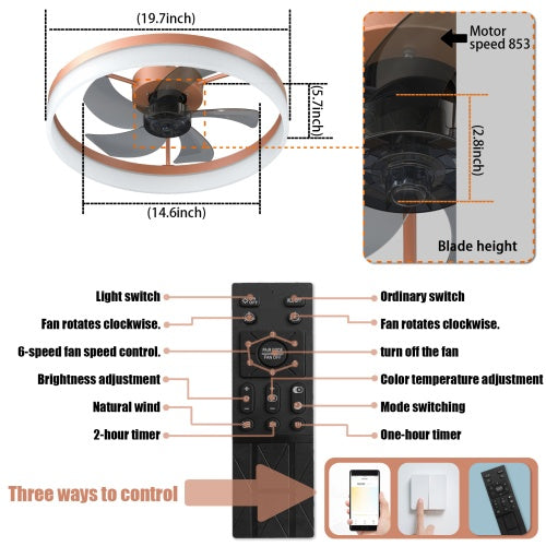 Slim Ceiling Fan with Light Dimmable LED Remote 6 Speed