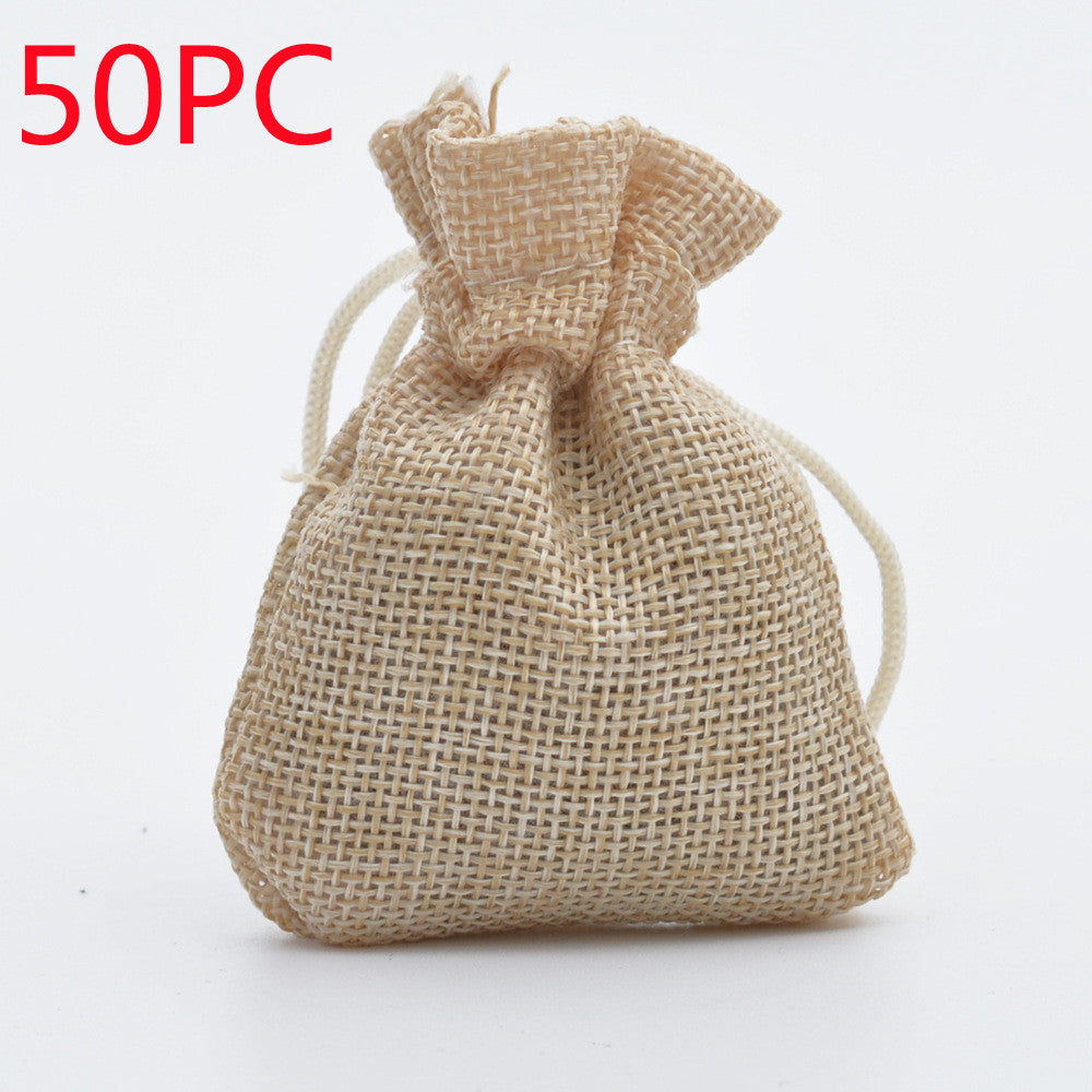 Drawstring Linen Jewelry Gift Bag Mini Rope Pouch Cloth Sets