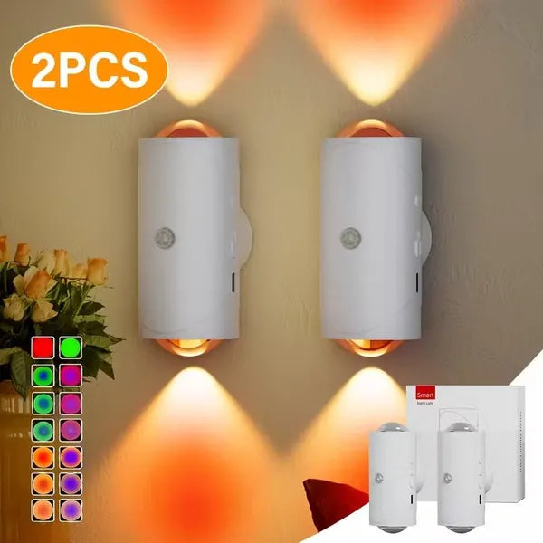 2PCS Motion Sensor Night Light USB Rechargeable Magnetic RGB Lamp