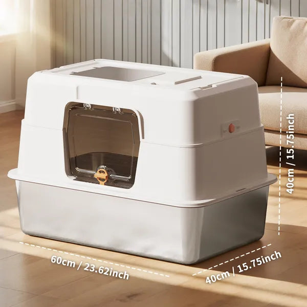 Fully Enclosed Stainless Steel Cat Litter Box, Odor-Proof, Anti-Splash, Spacious For Large Cats