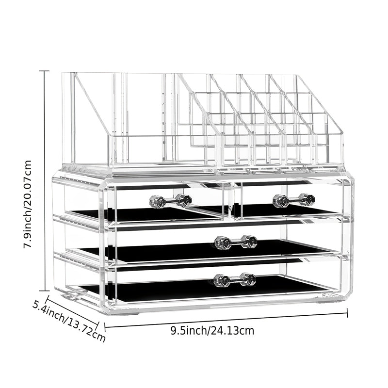 Clear Acrylic Makeup Organizer With 4 Drawers Storage Box
