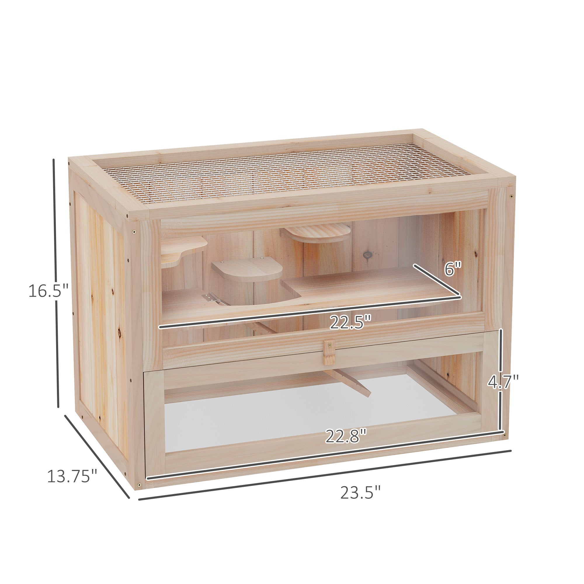 2-Level Small Animal Cage with Ladder & Shelf – Wooden Habitat for Hamsters, Guinea Pigs & Chinchillas