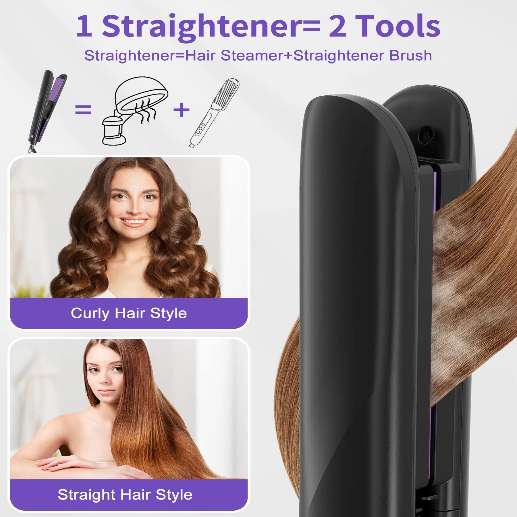 Professional Steam Hair Straightener - Titanium Anti-Frizz Flat Iron