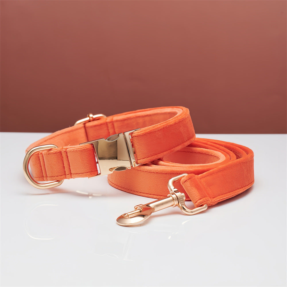 Luxury Velvet Dog Collar and Leash Set Personalized Bow Design