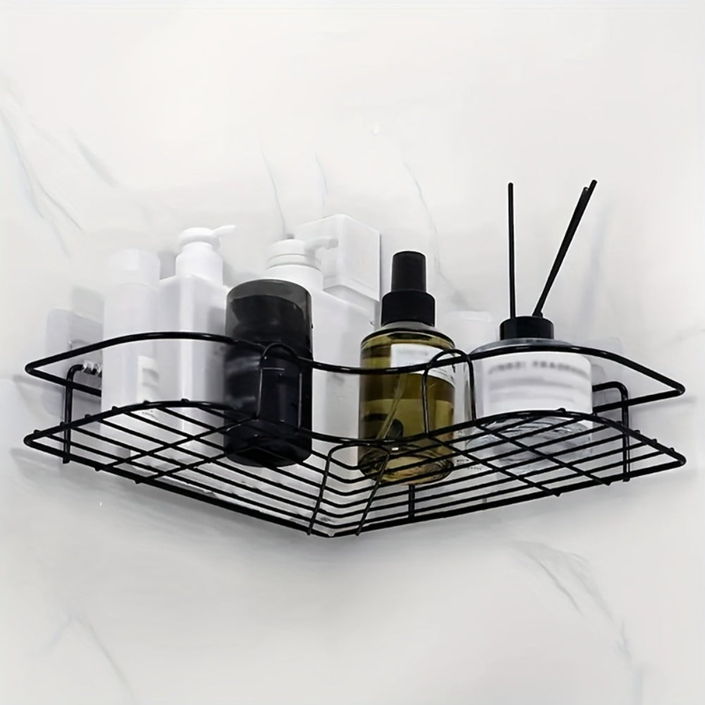 2 Wall Mounted Bathroom Shelves No Drill Space Saving Storage Rack Set