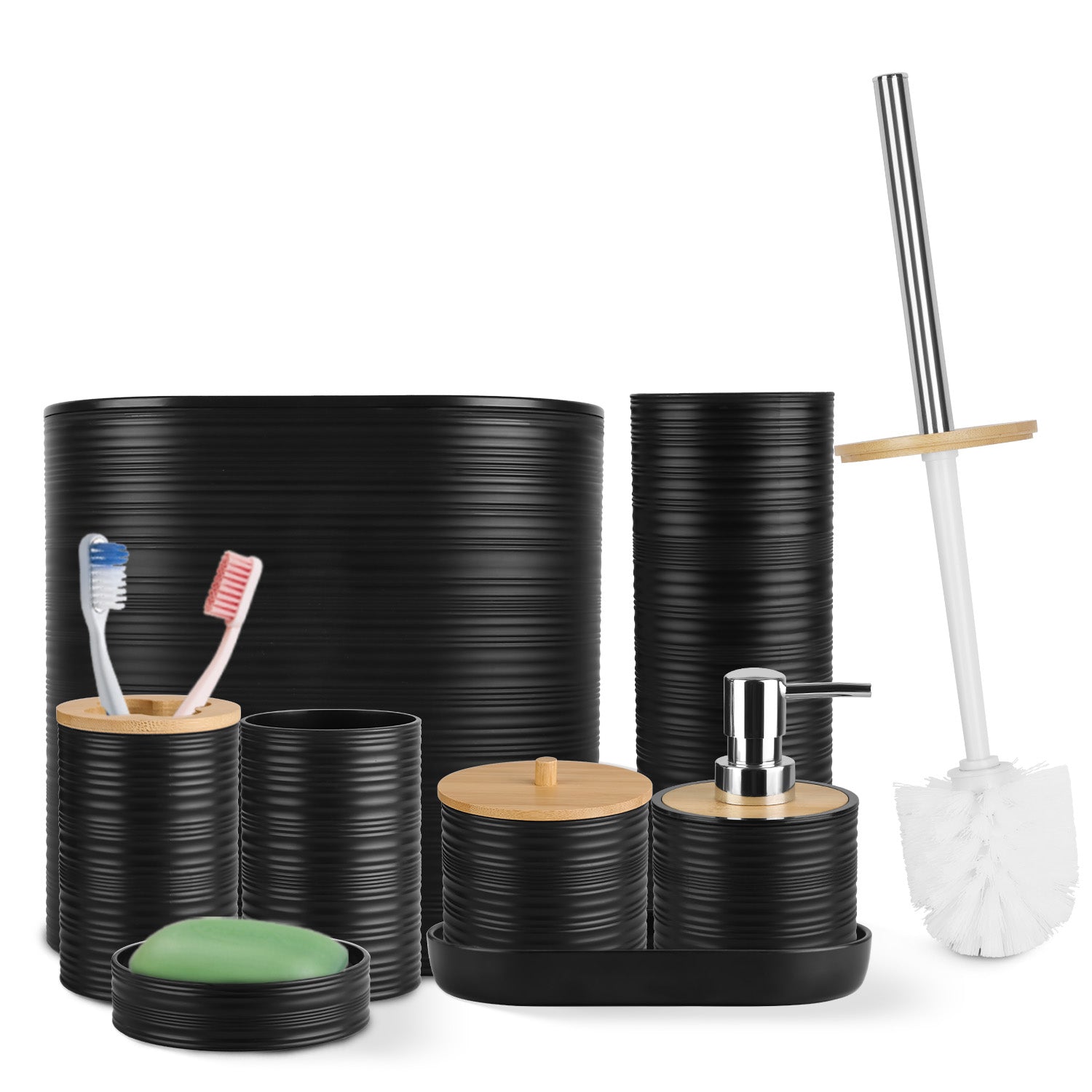 8 Piece Bathroom Accessories Set with Bamboo Lid & Organizer