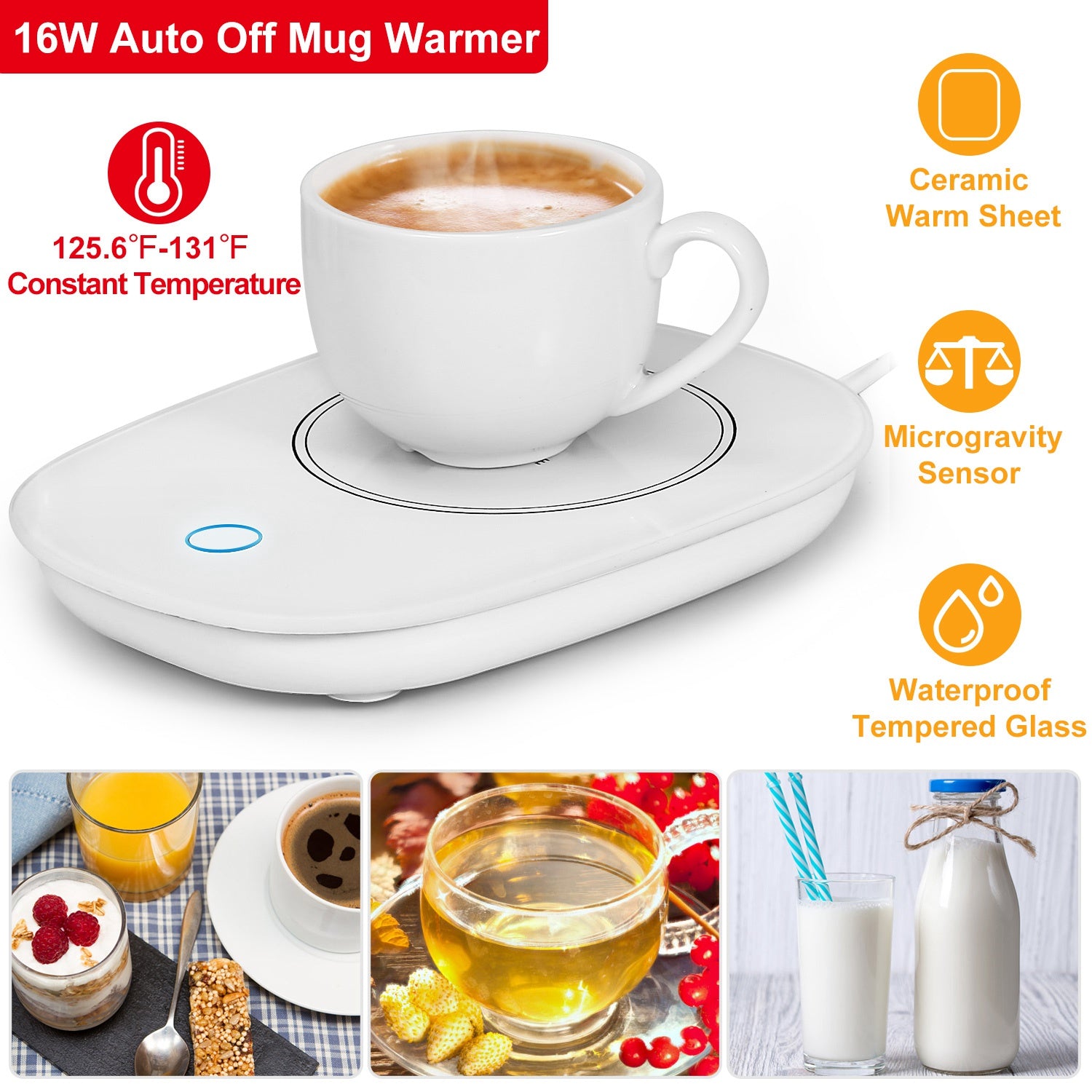 Coffee Mug Warmer Auto Shut Off Electric Cup Heater Desk Pad