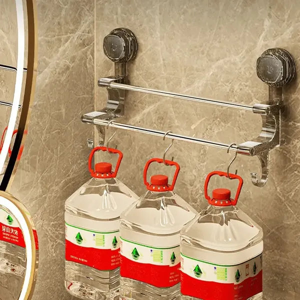 Suction Cup Double Bar Towel Rack Bathroom No Drill Storage