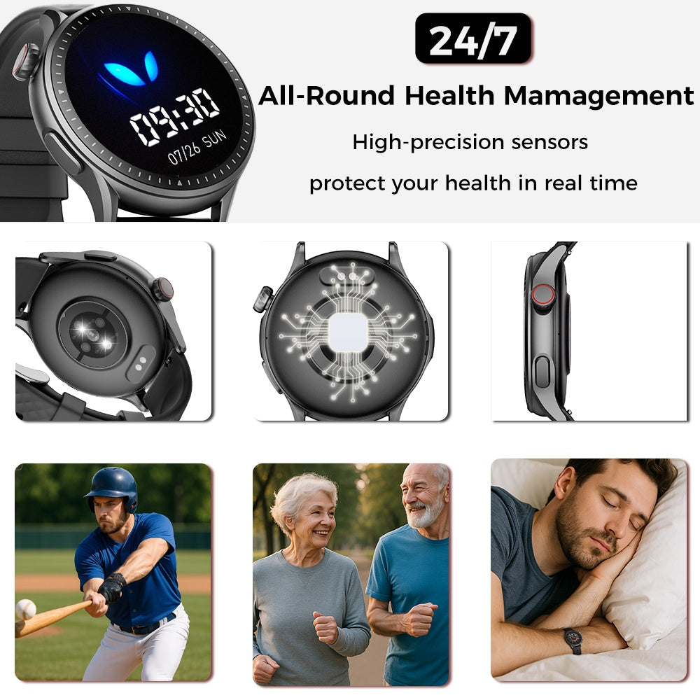Round Smartwatch with Health Tracking, 3ATM Waterproof & Sports Modes