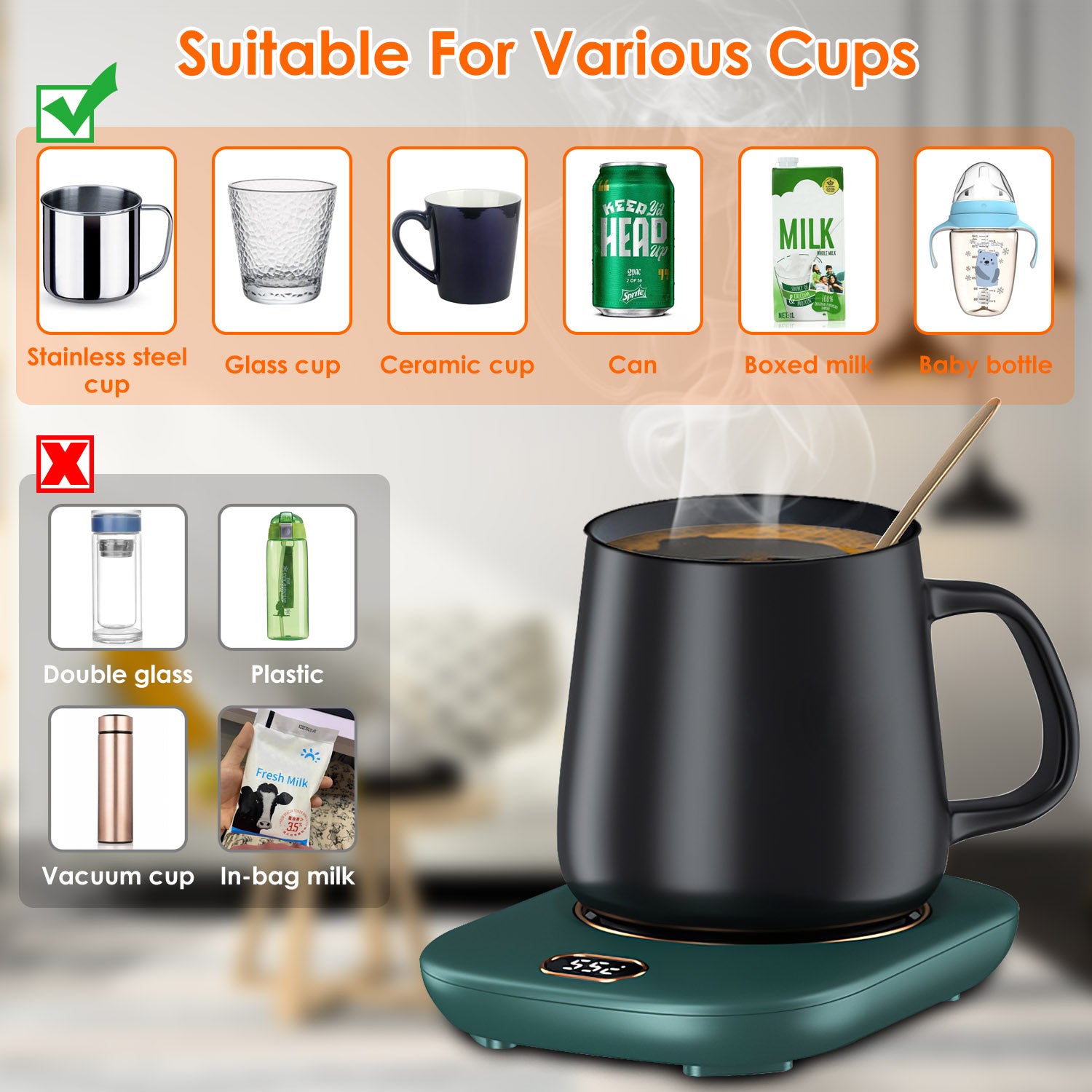 Electric Coffee Mug Warmer for Desk with 3 Temperature Settings