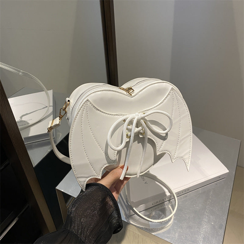 Heart Shape Crossbody Bag with Bat Wing Strap Unique Shoulder Style