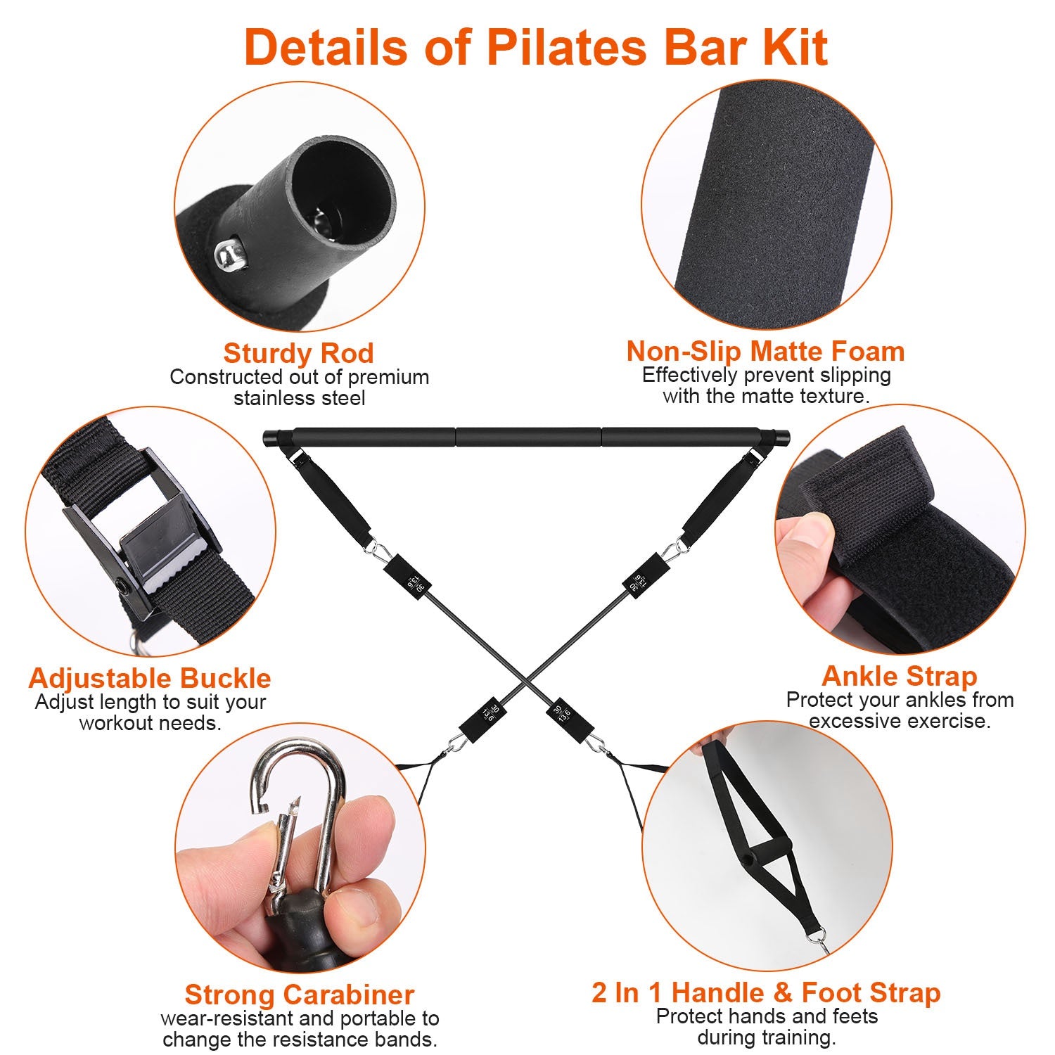 Pilates Bar Kit with Resistance Bands for Full Body Workout Set