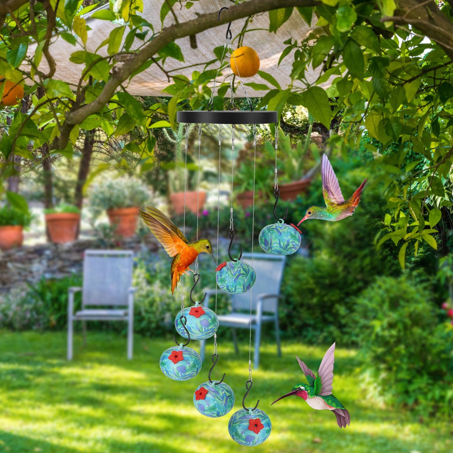 Hummingbird Feeder Wind Chimes Hanging Outdoor Garden Decor