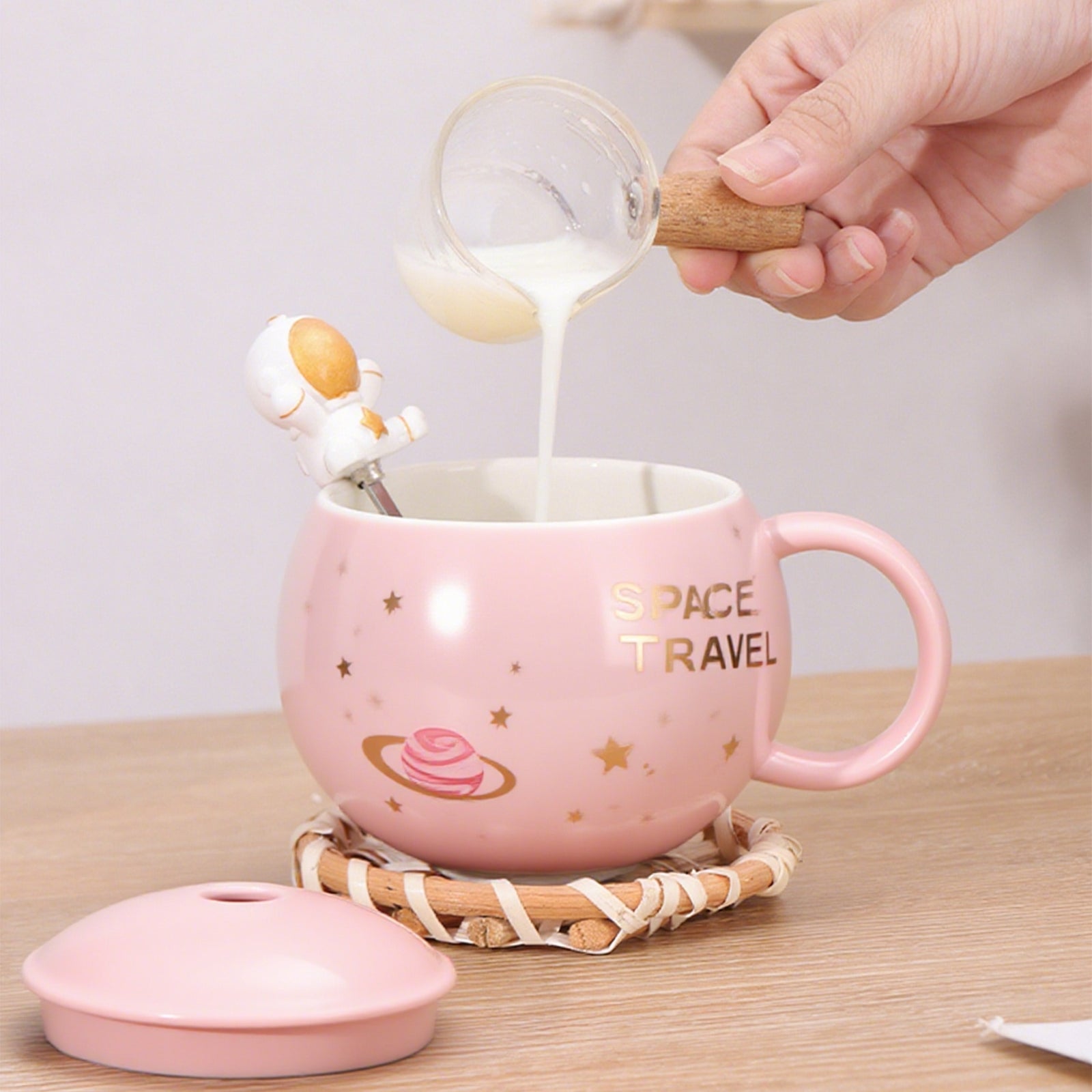 Pink Planet Ceramic Mug Cute Space Coffee Cup