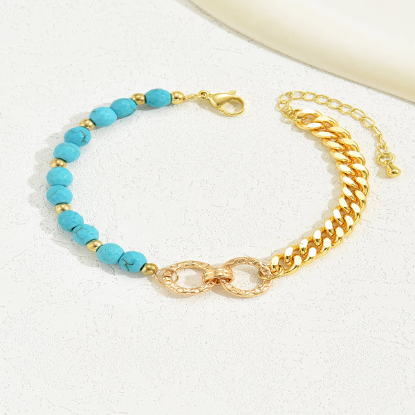 Luxury Turquoise Double Ring Bracelet Multi Chain Beaded Set