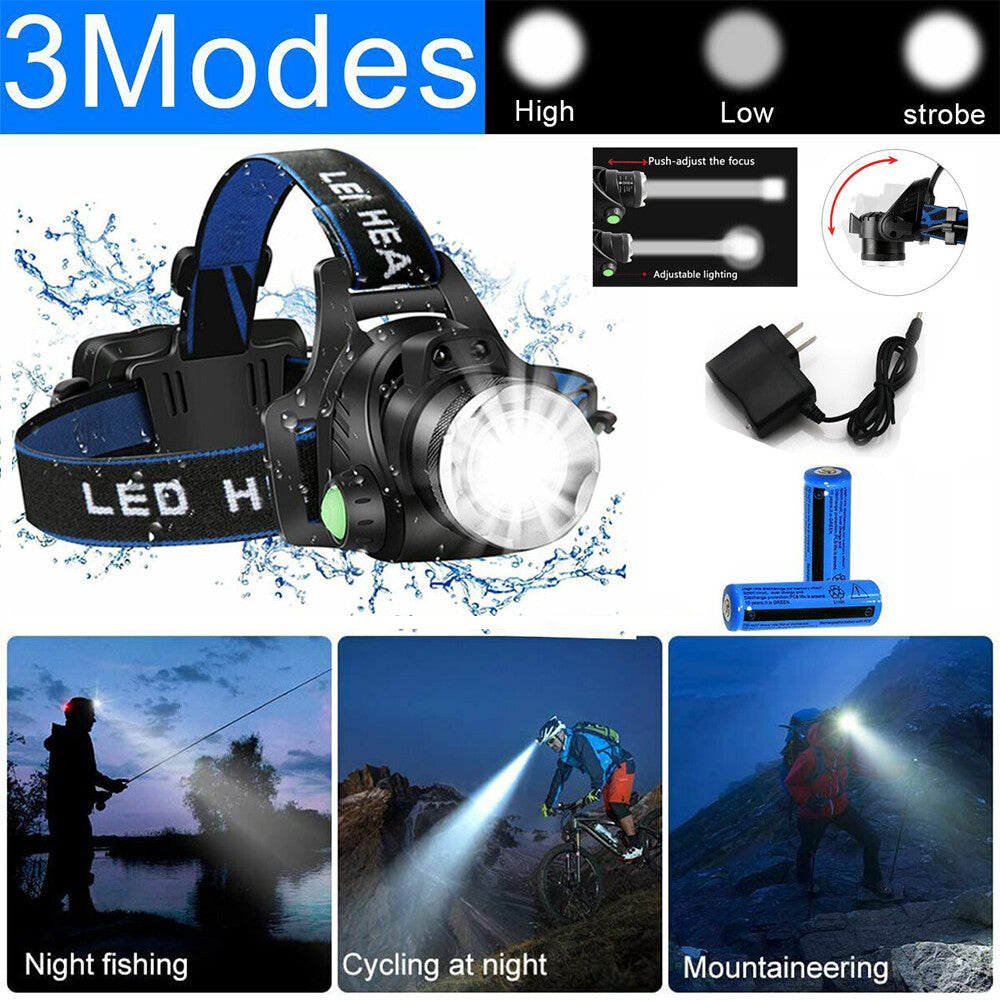 Ultra Bright LED Headlamp Rechargeable Zoom Head Torch Light