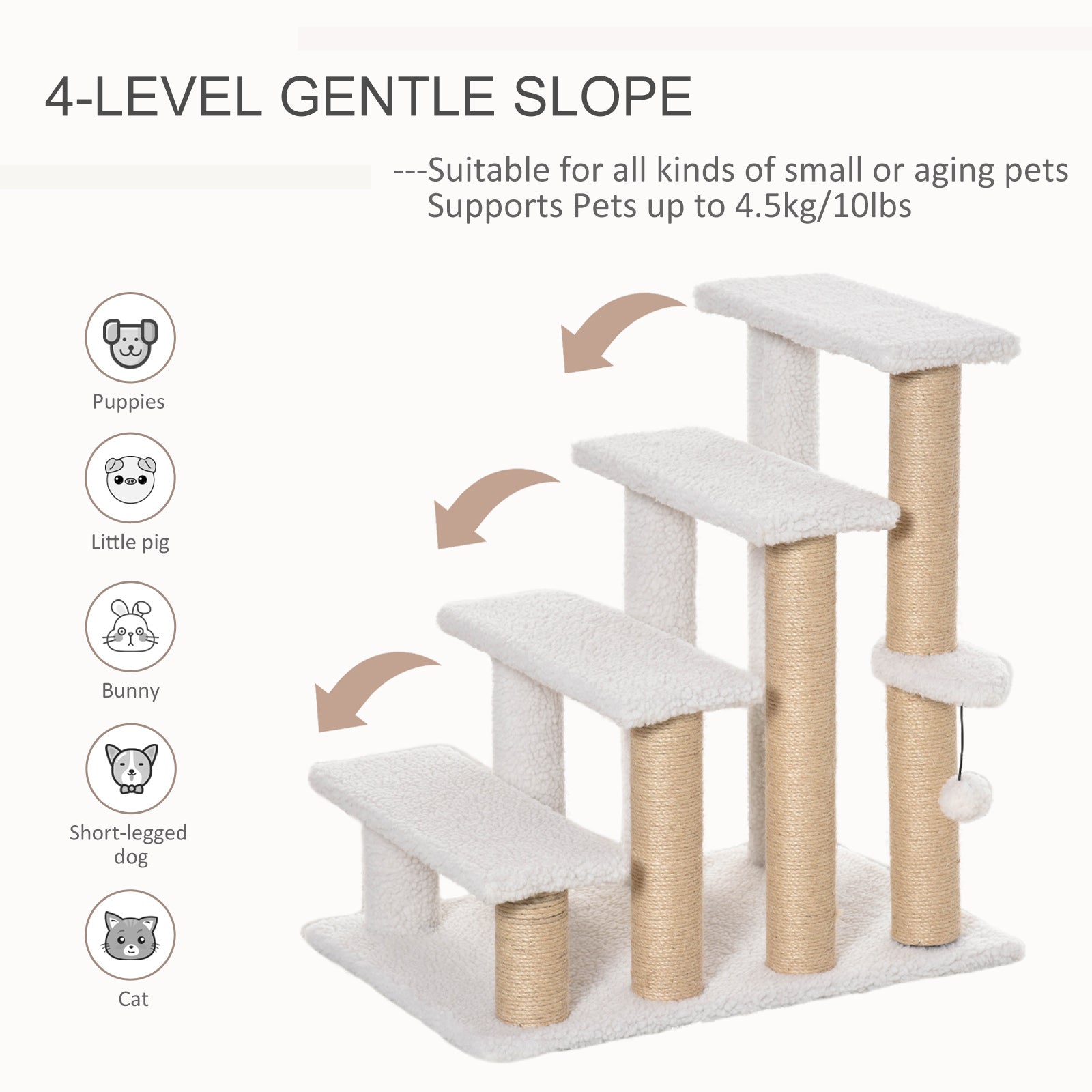 Premium 4 Level Cat Steps with Scratching Posts for Bed Sofa