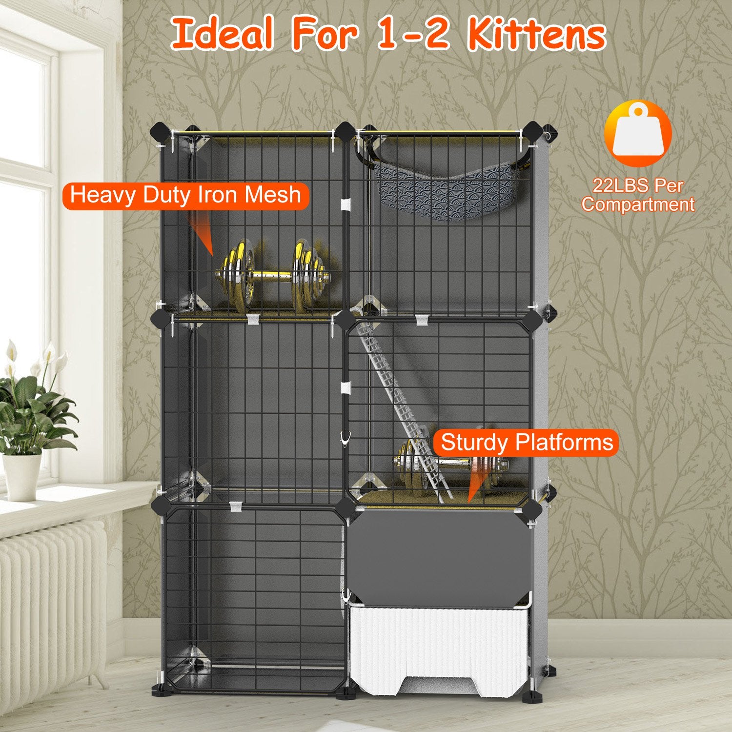 Premium 3 Tier Indoor Cat Cage with Hammock and Ladder