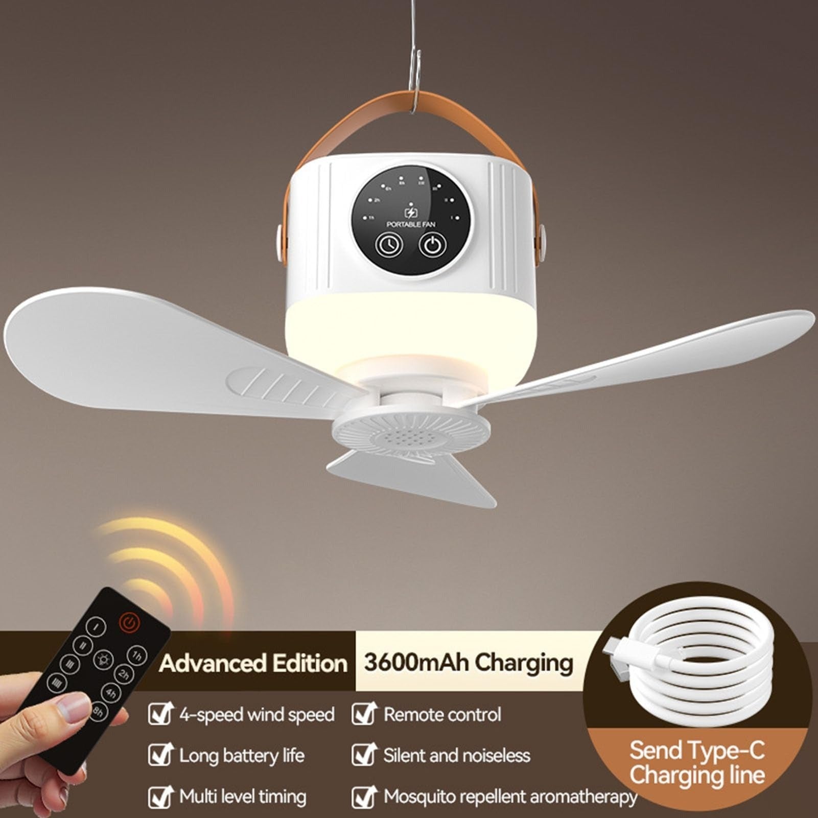 Portable Fan 3600mAh LED Light Mosquito Repellent Remote Control