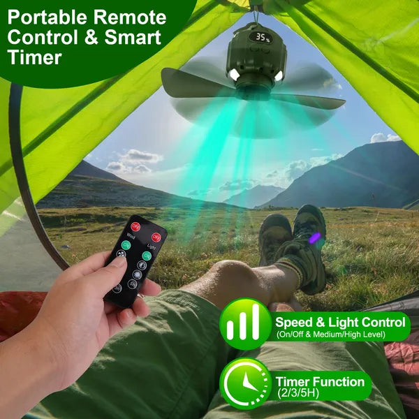 Portable Camping LED Fan Lantern USB Rechargeable Hanging Fan