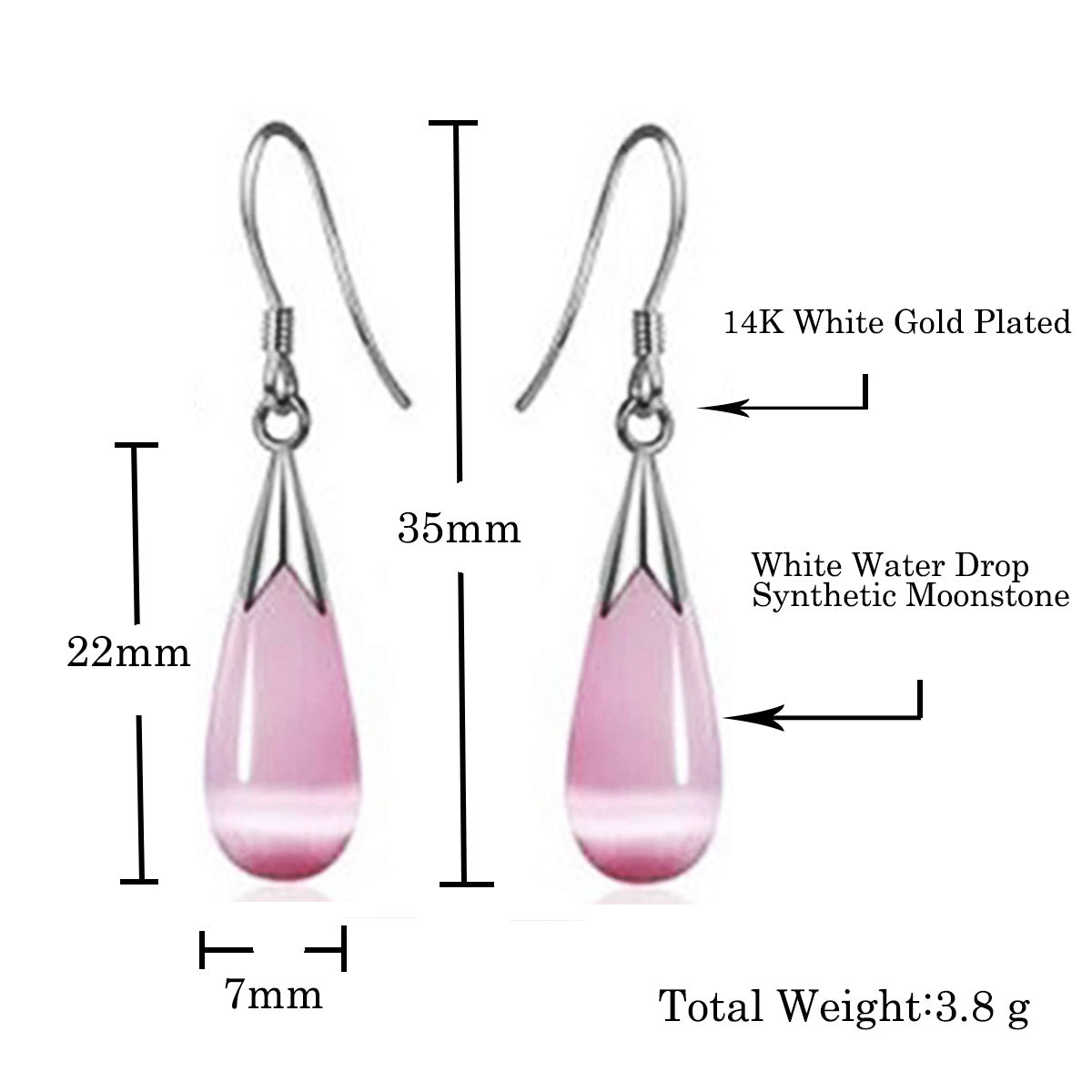 Luxury Moonstone Jewelry Set 14K White Gold Pendant Earrings