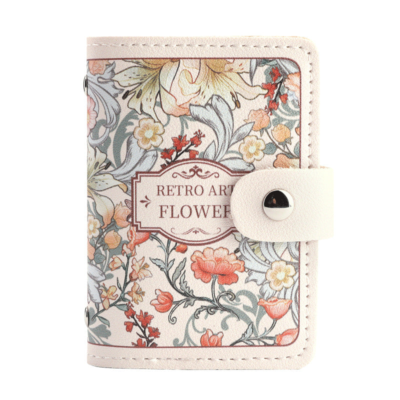 Women Retro Oil Painting Flower Card Holder Large Capacity Wallet