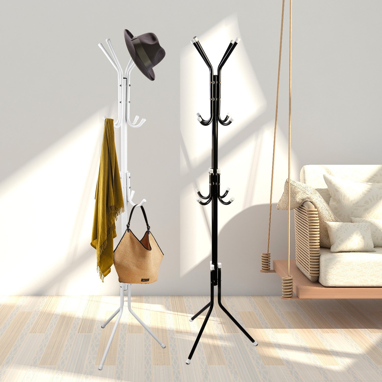 Modern Standing Coat & Hat Rack Organizer with Multi Hooks