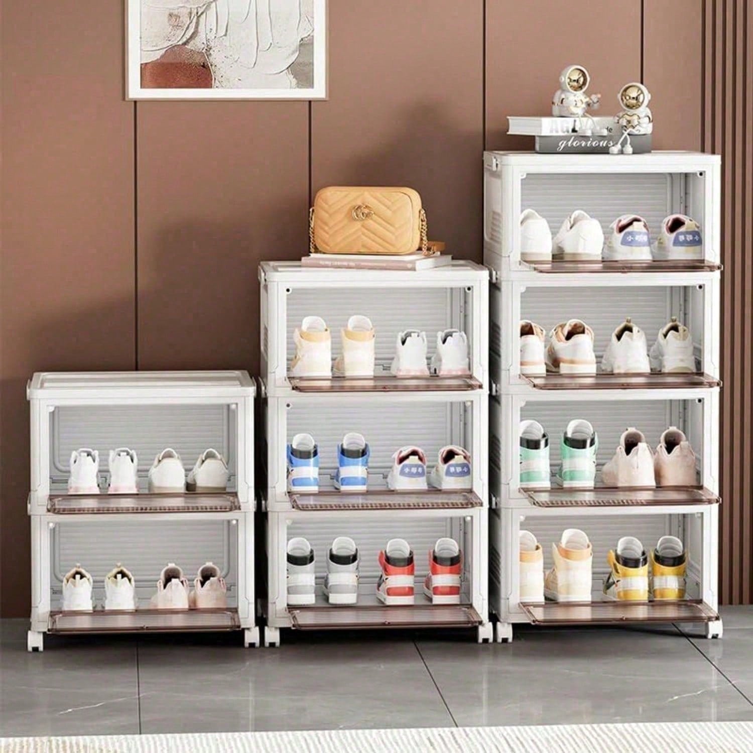 Stackable Shoe Storage Rack Plastic Cabinet Clear Door Organizer