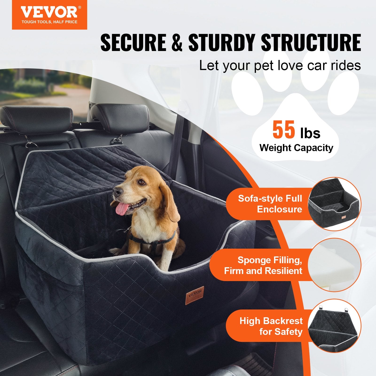 Dog Booster Car Seat for Medium to Large Dogs up to 55 lbs