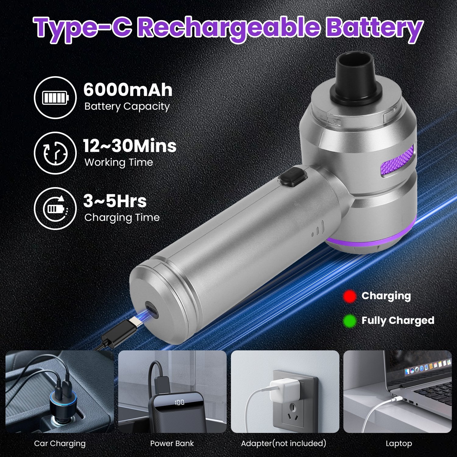 16000PA Handheld Car Vacuum Cleaner Cordless 4 in 1