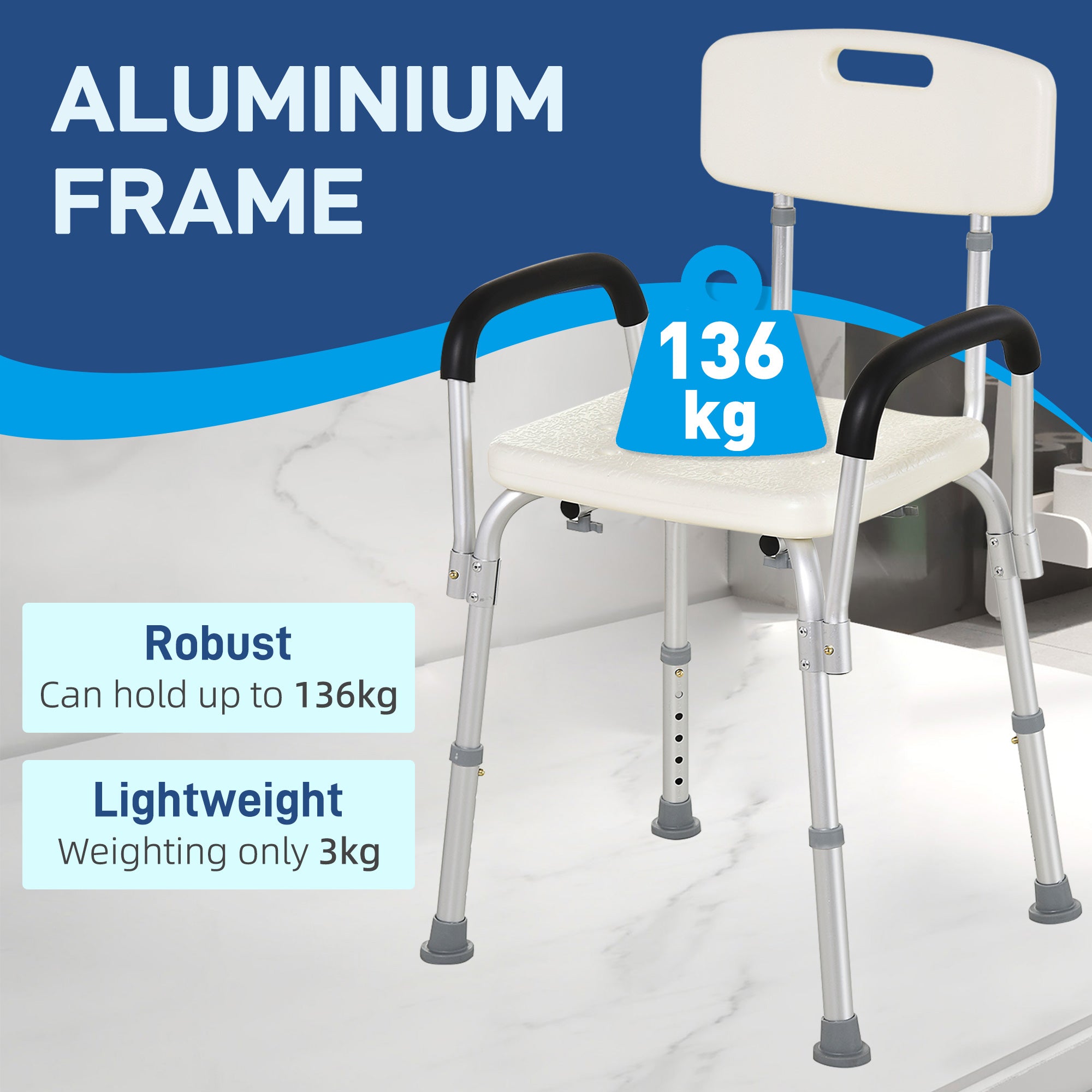 Adjustable Shower Chair with Armrests Medical Bath Bench for Seniors