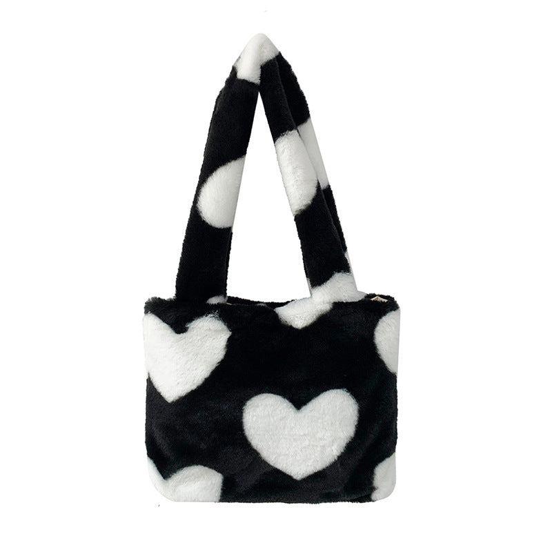 Fashion Love Heart Womens Furry Fluffy Bag Cute Soft Shoulder Bag