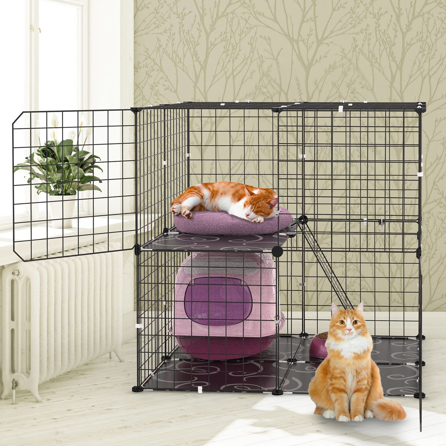 Premium 2 Tier Indoor Cat Cage Playpen with Ladder and Dual Doors