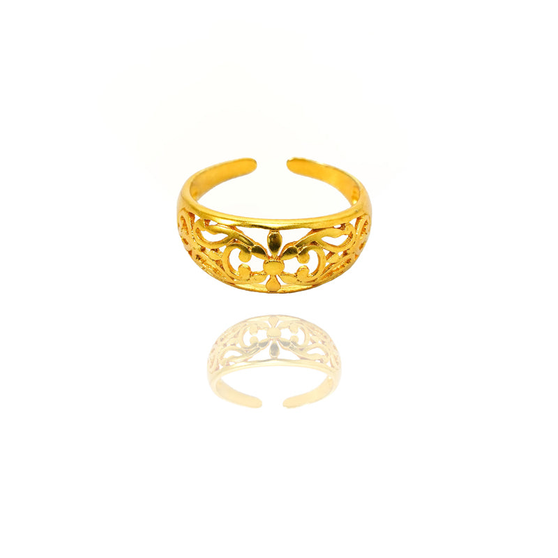 Luxury 24K Gold Flower Ring Adjustable Elegant Statement Band